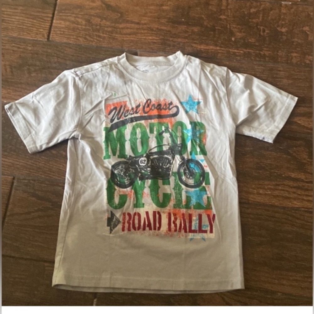 10/$50 Vtg,Faded Glory Motorcycle Graphic Kids T-Shirt - White Size 8m
